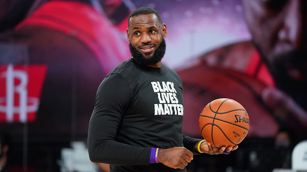 LeBron James #23 of the Los Angeles Lakers smiles during a game