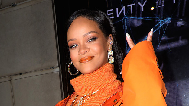 Rihanna is seen outside Bergdorf Goodman arriving at a Fenty event