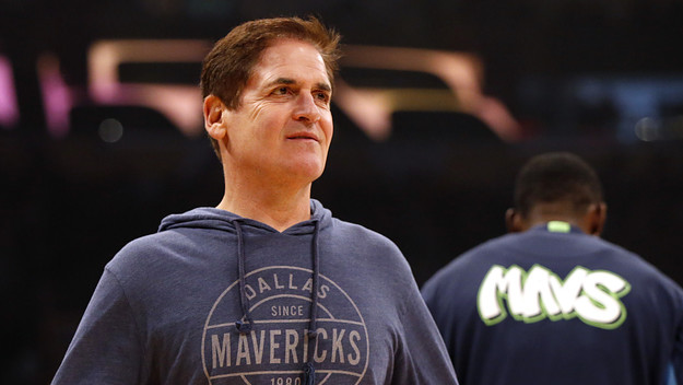 Mark Cuban looks on ahead of a game between the Mavericks and the Lakers.