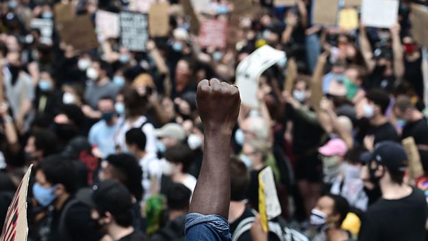 Protesters demonstrate on June 2, 2020, during a "Black Lives Matter"