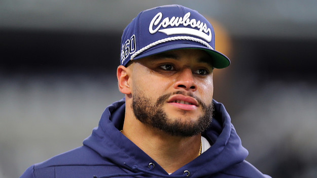 Dak Prescott on the field during warm ups before the game against Washington.