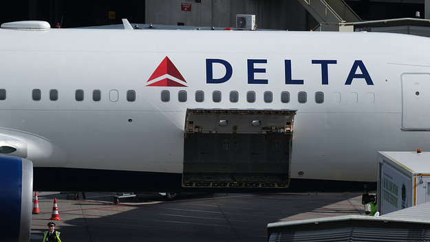 An aircraft operated by Delta Airlines is parked at Amsterdam Airport Schiphol.