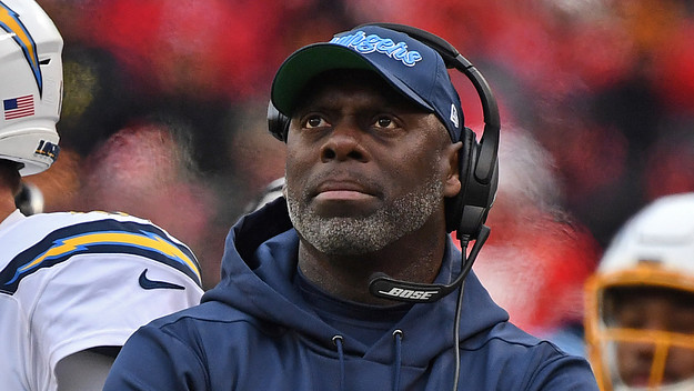 Head coach Anthony Lynn of the Los Angeles Chargers looks on