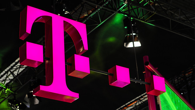 Deutsche Telekom logo exhibited during the Mobile World Congress.