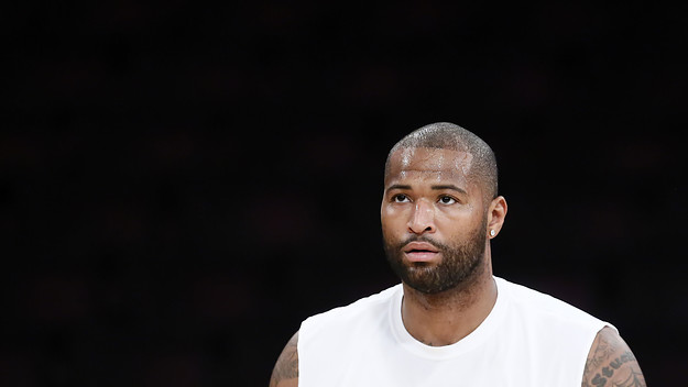 A close up shot of DeMarcus Cousins #15 of the Los Angeles Lakers