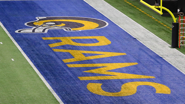 A General View of the Los Angeles Rams end zone Logo