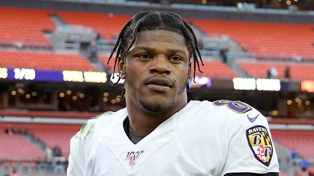 Lamar Jackson #8 of the Baltimore Ravens
