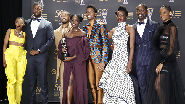 Cast in a Motion Picture for 'Black Panther', attend the 50th NAACP Image Awards