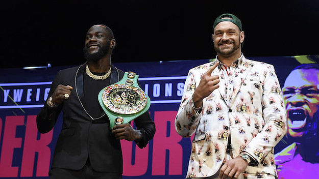 Deontay Wilder and Tyson Fury get together during a news conference at The Novo Theater.