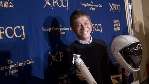 Yusaku Maezawa speaks during a press conference at the Foreign Correspondents' Club of Japan.