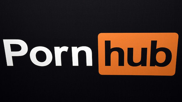Pornhub logo is displayed at the company's booth at the 2018 AVN Adult Entertainment Expo.