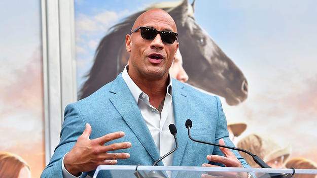 Dwayne Johnson speaks at Kevin Hart's Hand and Footprints ceremony.