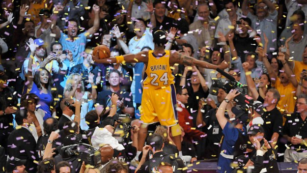 Kobe Bryant celebrates after winning the 2010 NBA Finals.
