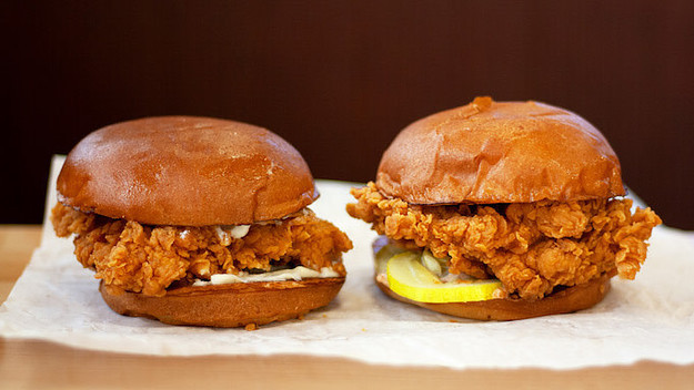 Both types of Popeyes chicken sandwiches.