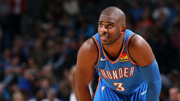 Oklahoma City Thunder looks on during the game against the Minnesota Timberwolves.