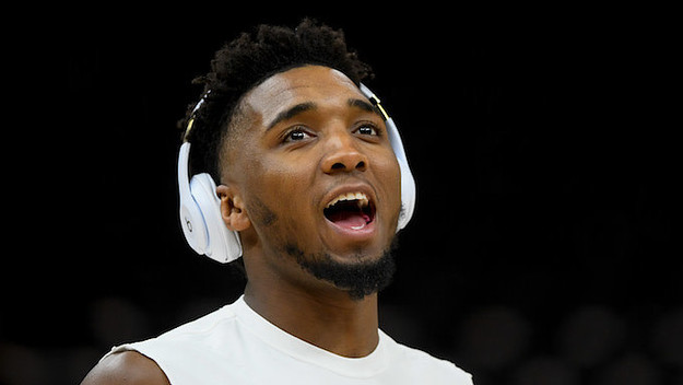 Donovan Mitchell gestures before a game against Minnesota Timberwolves.