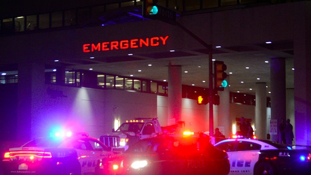 Dallas Police cars in front of the Baylor University medical center