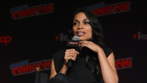 Rosario Dawson speaks at the Wonder Woman: Bloodlines during New York Comic Con 2019