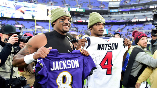 Deshaun Watson Lamar Jackson Nov 2019 Jersey Swap