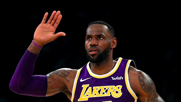 LeBron James #23 of the Los Angeles Lakers celebrates