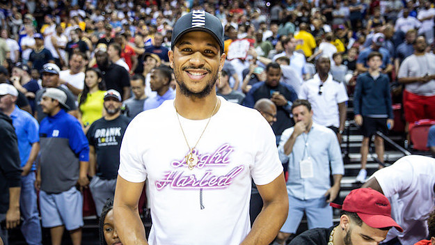 Josh Hart smiles at NBA Summer League game.