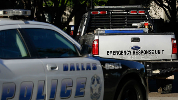 A Dallas police car and an emergency response vehicle