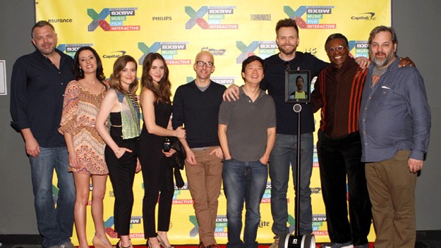 The cast of 'Community' poses on the red carpet.