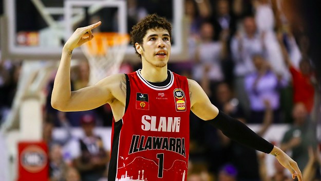 Lamelo Ball of the Hawks celebrates hitting a three point shot