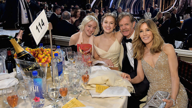 Sofia Grace Macy, Georgia Grace Macy, William H. Macy, and Felicity Huffman