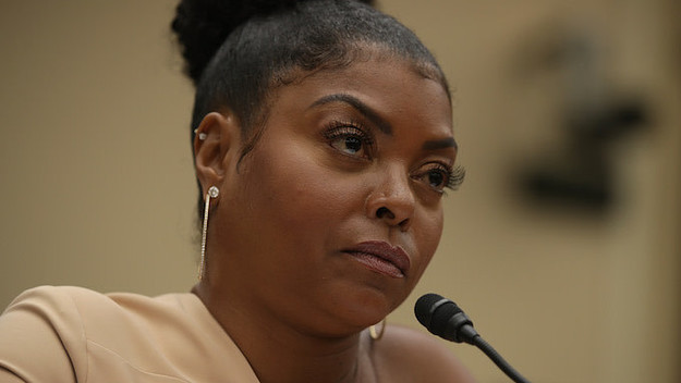 Taraji P. Henson listens during a hearing before the Congressional Black Caucus’ Taskforce.