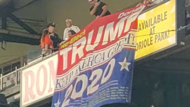 Trump re election banner at Orioles/Blue Jays game