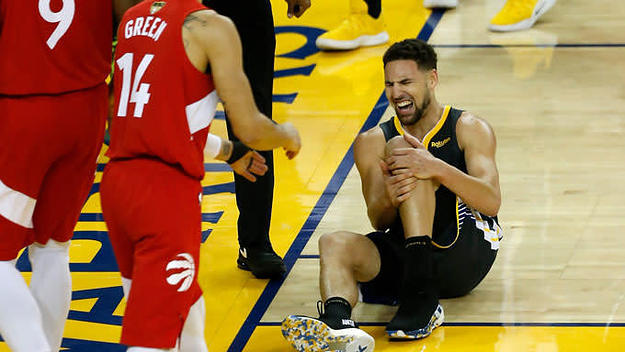 Klay Thompson tears his ACL in Game 6 of the NBA Finals.