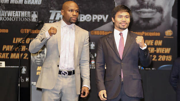Floyd Mayweather and Manny Pacquiao at their press conference.