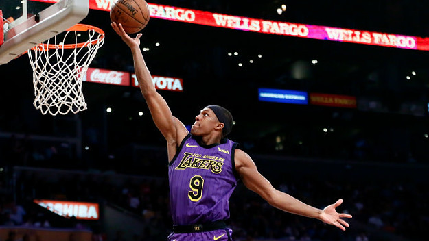Rajon Rondo #9 of the Los Angeles Lakers shoots the ball against the Charlotte Hornets