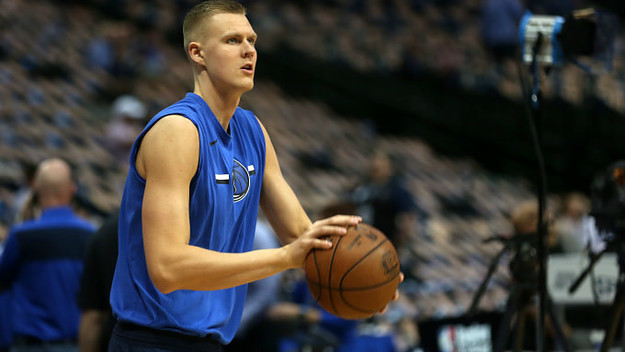 Kristaps Porzingis of Dallas Mavericks warms up prior the game