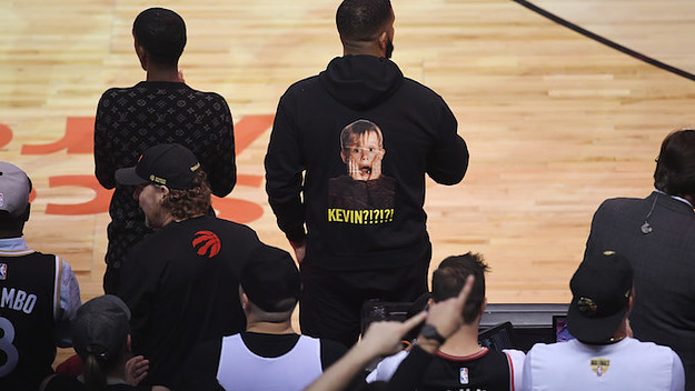 Drake looks on during Game Two of the NBA Finals between Golden State Warriors and Toronto Raptors.