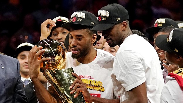 Kawhi Leonard Serge Ibaka Larry O'Brien Trophy 2019
