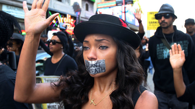 People march on Hollywood Boulevard in protest