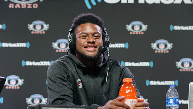 JuJu Smith Schuster attends SiriusXM at Super Bowl LIII Radio Row