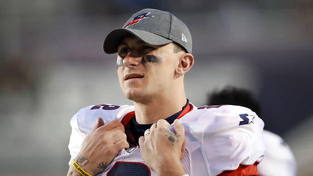 Johnny Manziel stands on the sidelines for the AAF's Memphis Express.