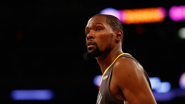 Kevin Durant in action against the Knicks at Madison Square Garden.