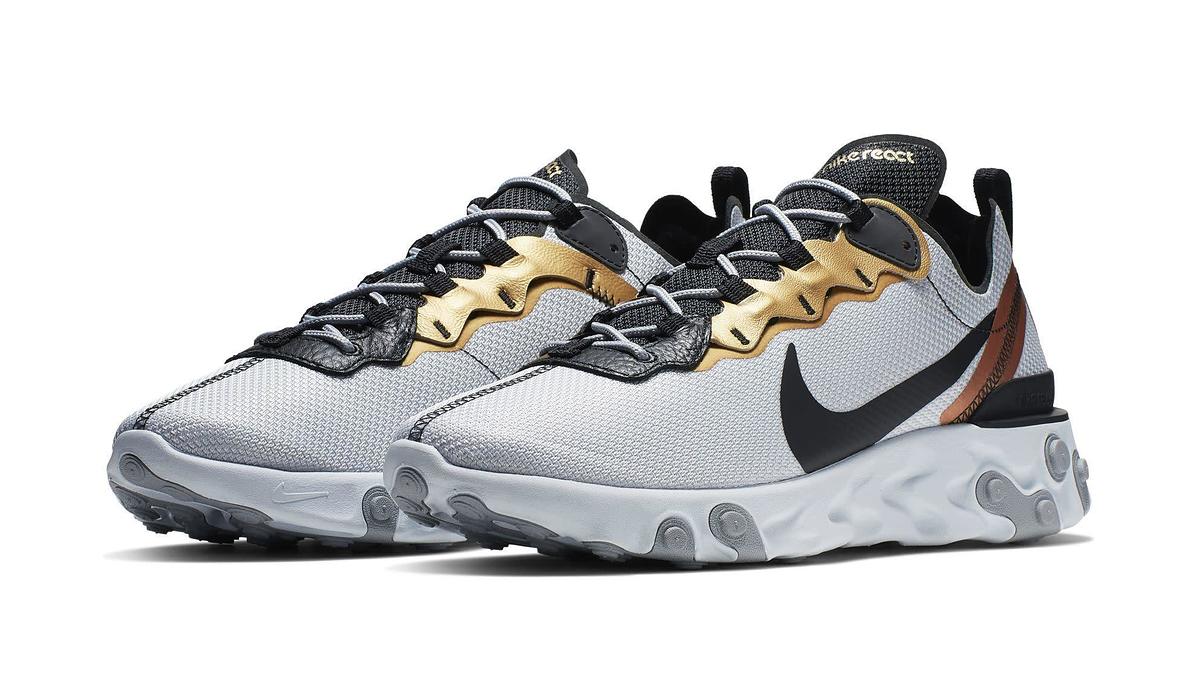 Nike React Element 55 'Light Grey/Black Metallic Gold' (Pair)
