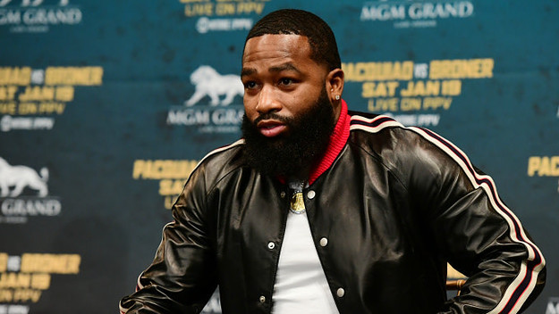 Adrien Broner speaks to the audience during a press conference