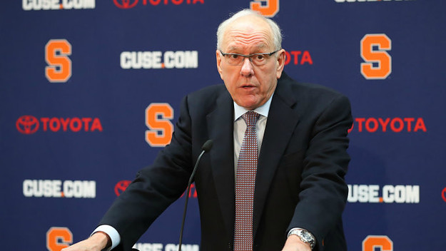 Head coach Jim Boeheim of the Syracuse Orange speaks with the media