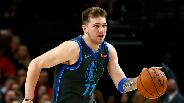 Luka Doncic of the Dallas Mavericks in action against the Portland Trail Blazers