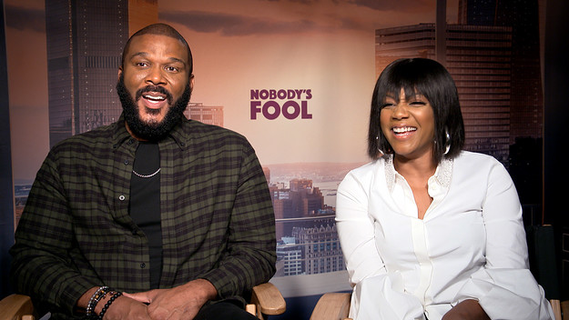 Tyler Perry and Tiffany Haddish during 'Nobody's Fool' press junket