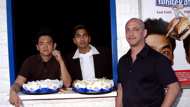 Danny Leiner, John Cho, Kal Penn on set