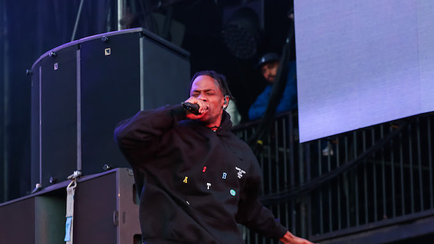 Travis Scott performs on the Main Stage during day two of the Leeds Festival.