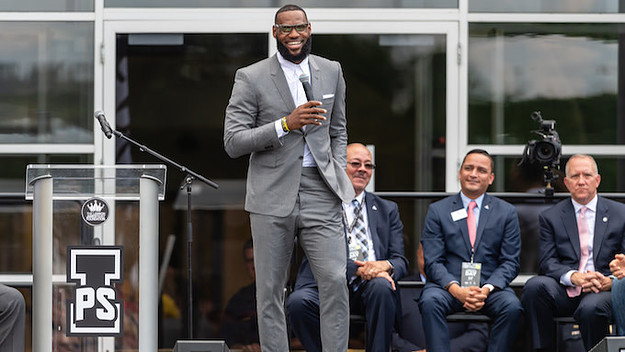 LeBron James addresses crowd.