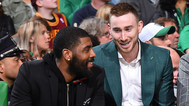 Kyrie Irving #11 and Gordon Hayward #20 of the Boston Celtics.